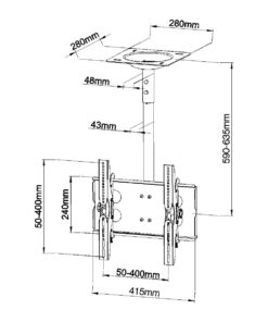 SMCM100S-650 Medium TV Ceiling Mount Measurements