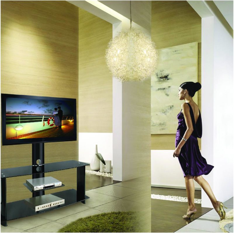 TV Stand Lady Walking Marketing Image