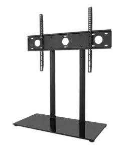 SDS302 Medium to Large Sized Fixed Base Table Top TV Stand Angled No TV View