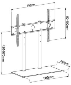 SDS302 Medium to Large Sized Fixed Base Table Top TV Stand Measurements
