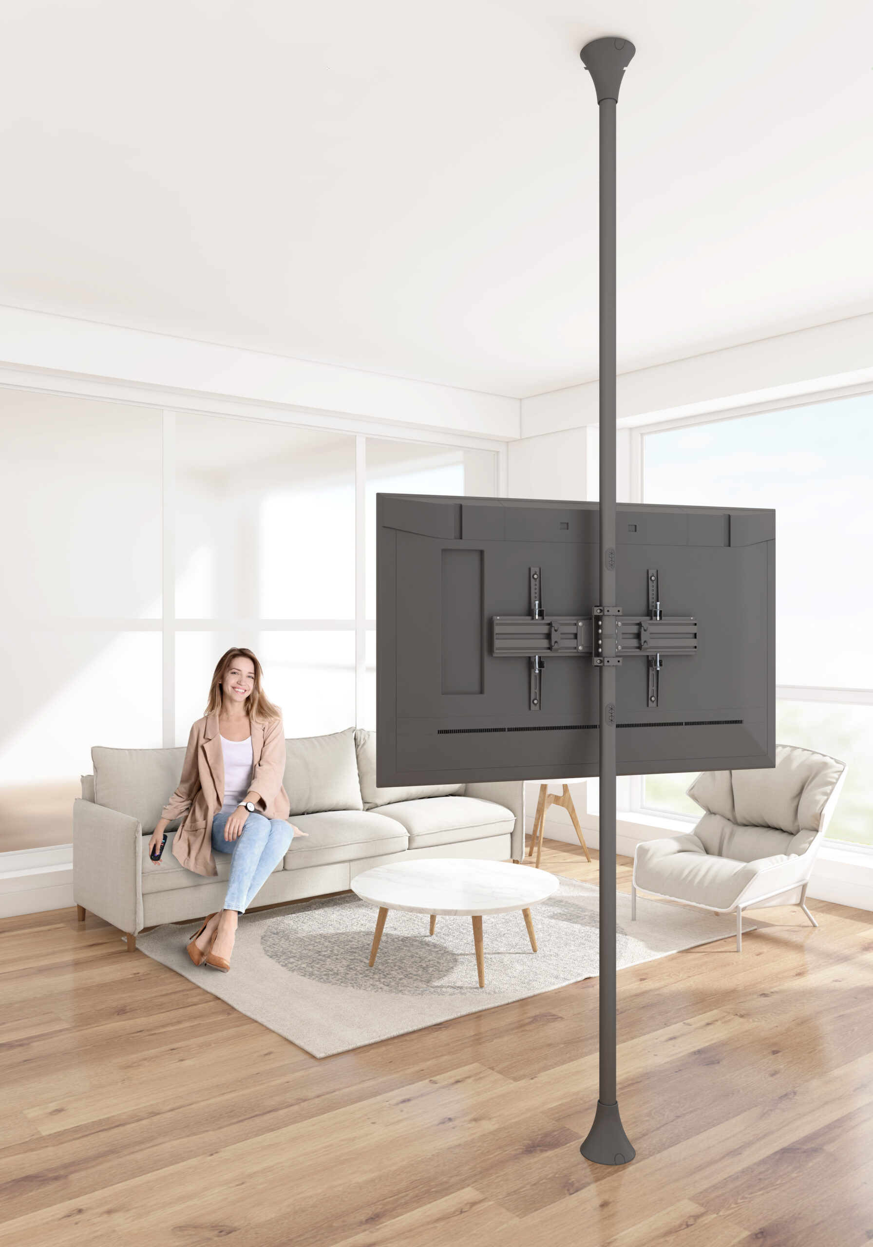 SFC1B1 Floor to Ceiling TV mount rear view landscape