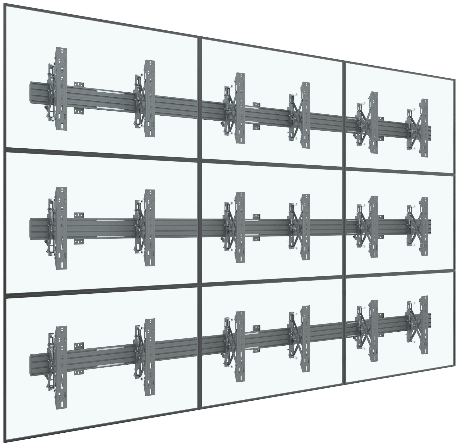 SVW3X3-P400 Video Wall 3x3 with 400mm popout mounts screens superimposed