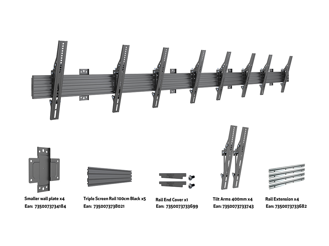 SVW4x1-T400 Video Wall 4x1 Tilt Mount Menu Board Kit