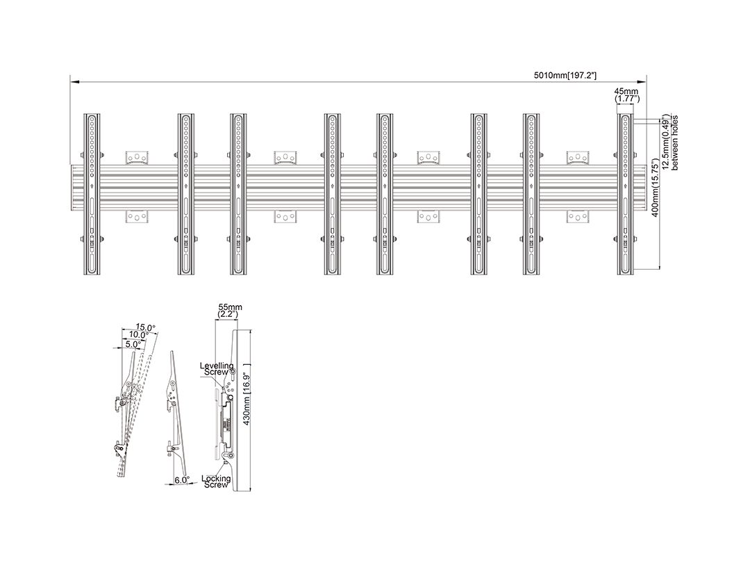 SVW4x1-T400 Tilt Video Wall Measurements