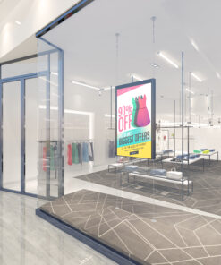 SWS1U-3M Floor to ceiling wire TV mounting system shop window view