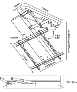 SMFDC80 Motorised Fold Down TV Ceiling Mount - Measurements