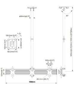 SMCM3x1-F100 3x1 Ceiling Monitor Mount Measurements