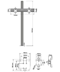 SVWMFF2x1-T100-2x1 Floor Fixed Tiltable Monitor Stand Measuremnts