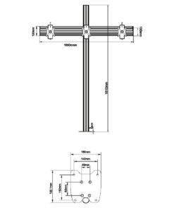 SVWMFF3x1-F100 3x1 Floor Fixed Monitor Mount with Fixed Screen Arms Measurements