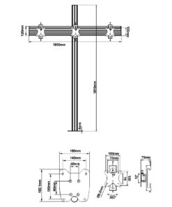 SVWMFF3x1-T100 3x1 Floor Fixed Tiltable Monitor Mount Measuremnts