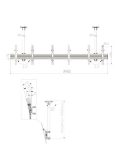 SMCM3x1-T400 3x1 ceiling tilt TV mount measurements