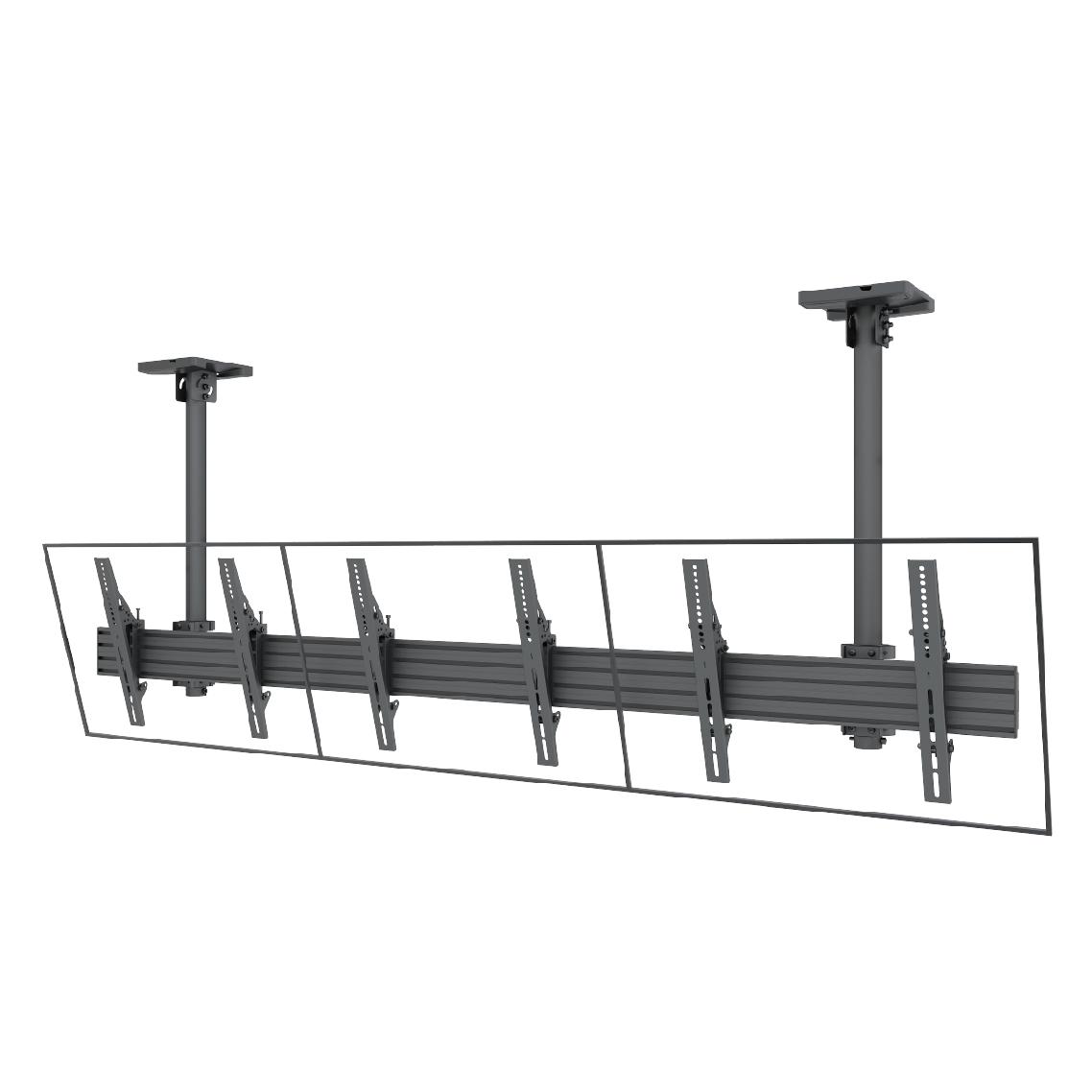 SMCM3x1-T400 3x1 ceiling tilt TV mount screens superimposed 2